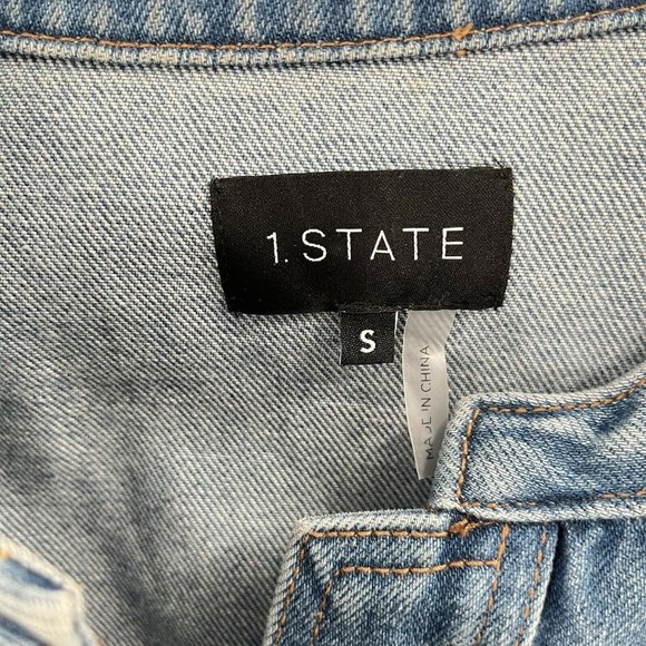1. State Denim Jacket Bell Sleeve Collarless Sz Small - Picture 5 of 5
